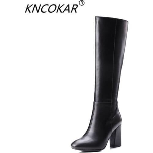 KNCOKAR New fall and winter 2018 Tall canister boots Big boots with thick heels Knight boots Fashion female boots