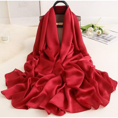Solid Color Silk Hijab Scarf For Women Shawls and Wraps Fashion Head Scarfs Female Long Stole Neckerchief Scarves For Ladies Red