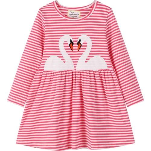 Jumping Meters Long Sleeve Princess Stripe Dresses Animals Applique Autumn Spring Kids 2020 Girls Dresses