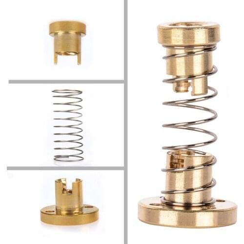 T8 Anti Backlash Spring Loaded Elimination Gap Brass Nuts Lead 2mm / 8mm Acme Threaded Rod For DIY CNC 3D Printer Parts