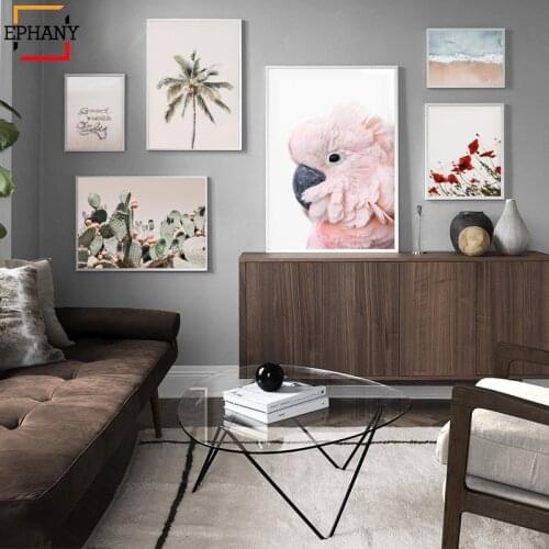 Coastal Ocean Palm Tree Canvas Poster Nordic Art Landscape Decorative Print Cackatoo Wall Painting Picture Living Room Decor