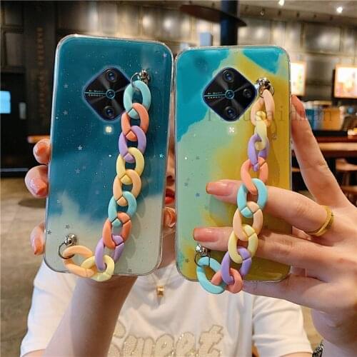Wrist Strap Lanyard Phone Case For Vivo V17 Neo V15 Y17 Y50 Y30 Y20 V20 SE S1 Pro Watercolor Clear Soft Cover