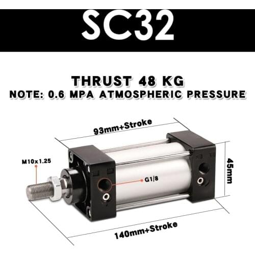 SC standard cylinder pneumatic compression air compressor with rod SC32X25X50X75X150X250X300S magnetic tape SC32X50S SC32X100S