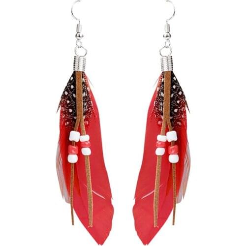 1 Pair Creative Wings Shape Earrings Fashion Beaded Tassel Fake Feather Decor Drop Earrings Dangle Earrings Jewelry Accessories