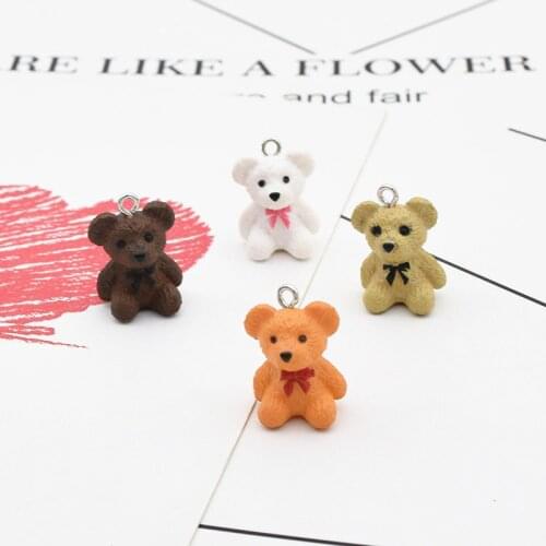 10pcs/pack 3D Bear with Bow Resin Charms Animals Pendant Earring DIY Fashion Jewelry Accessories 15*20mm Handmade