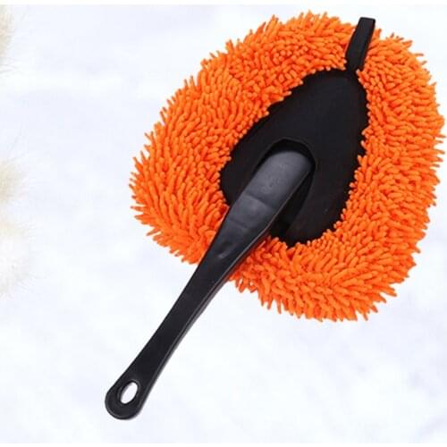 Microfiber Household Duster Portable Fiber Duster Handle Cleaning Brush Tool Car Supply for Hotel Home Automobile (Orange)