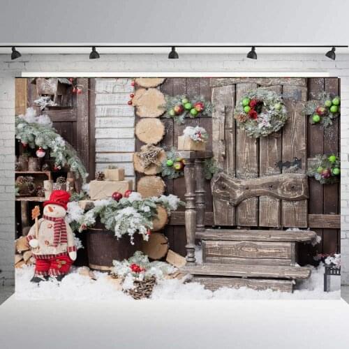 Outdoor Christmas Backdrop vintage wood door Backdrops Party Decoration Background Xmas Event family photo booth shoot studio