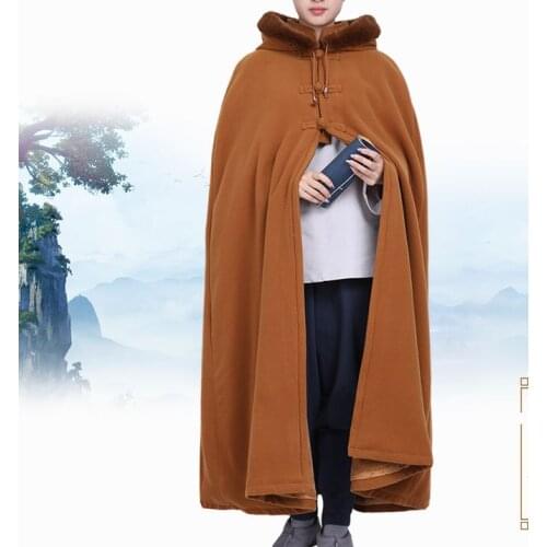 Unisex 9color winter warm shaolin monks robe zen lay meditation cloak kung fu buddha prayer coat buddhist monk suits cape
