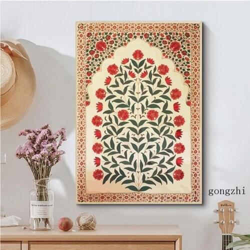 Indian Folk Flower Pattern Vintage Poster Abstract Canvas Painting Prints Modern Wall Art Pictures for Living Room Home Decor