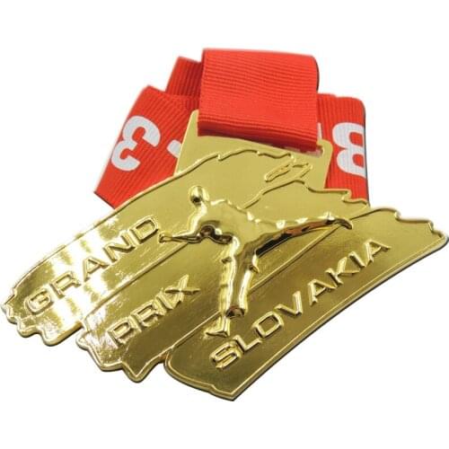 Factory custom 3d gold medals cheap custom metal sports medals cheap Factory price grand prix slovakia medals and red ribbons