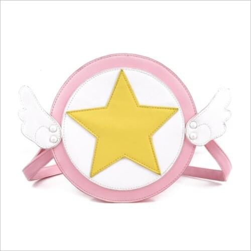 PU Leather Messenger Shoulder Card Captor Sakura Bag Wing Circular Single Shoulder Zipper Soft Women Bag Crossbody Messenger Bag
