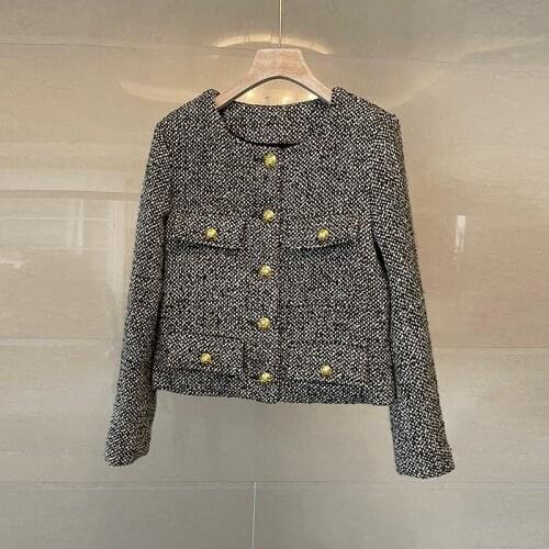 Runway Design Tweed Jackets Women Top Quality O Neck Long Sleeve Jackets Luxury Brand Slim Kitted Jackets Autumn