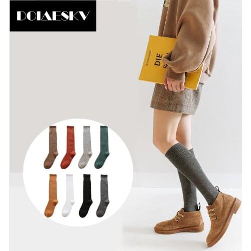 DOIAESKV Women Cotton Spring Autumn Winter Long Socks Harajuku Female Casual Trick Warm Sock Ladies Solid Color Sox Student Sock