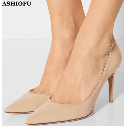 ASHIOFU Hot Sale Handmade Ladies Stiletto Heel Pumps Slip-on Party Prom Dress Shoes Plus Size Evening Club Fashion Court Shoes