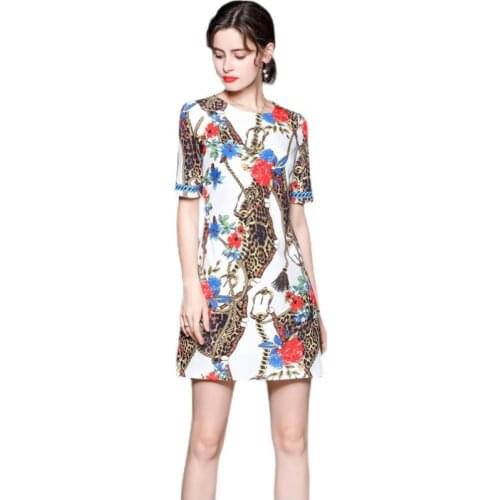 2021 Summer Floral Print Sweet Dress Women Short Sleeve A Line Mini Dresses Female Loose Casual Leopard Starfish Vestidos