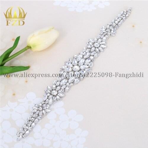 1 Piece Sew on Sliver Beaded Crystal Applique Rhinestones Decorative Trim for Bridal Dress Sash or Headbands Wedding Dress