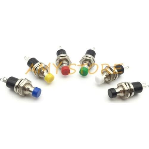 10Pcs 7mm 2 Pins SPST NO(Normally Open) Momentary Mini PushButton Switch RED GREEN WHITE BLACK YELLOW BLUE Press ON Release OFF