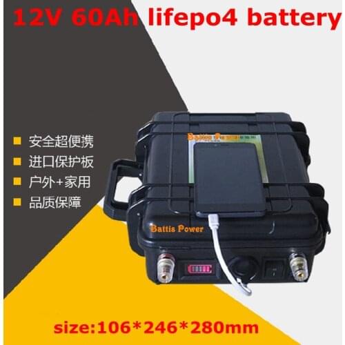 12v 60ah Lifepo4 Battery Pack 12V Built In Bms with Waterproof ABS Case for 1200W Electric Car E-scooter,e-motorcycle+5A Charger