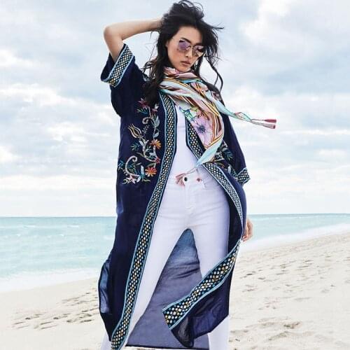 2020 Swimwear Cover-ups Bohemian Printed Long Kimono Cotton Open Front Women Plus Size Beach Wear Swim Suit Cover Up Q1146