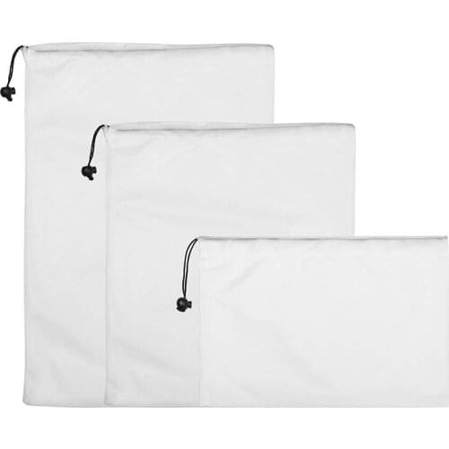 3pcs Mesh Bag With Drawstring Polyester Vegetable Fruit Storage Bags Household Kitchen Washable Storage Mesh Bags