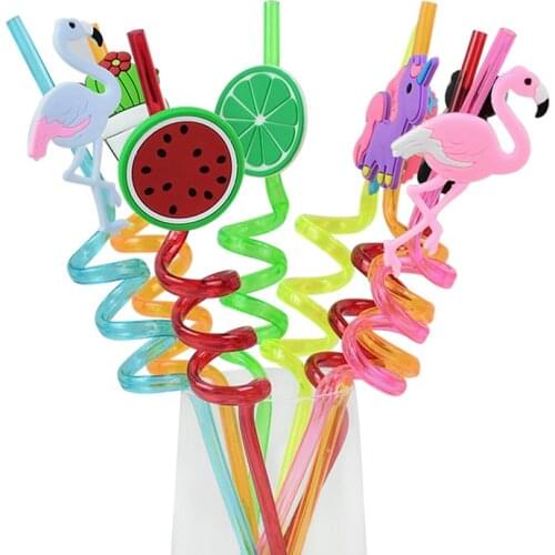 4pcs PVC Drinking Straws Cartoon Animal Unicorn Flamingo Mermaid Straw For Kids Birthay Party Decorations Baby Shower Supplies