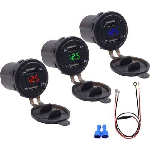 Dual USB Car Charger Lighter Socket 2 Port Dual USB Charge Adapter LED Blue/Red/Green With Waterproof Cover Car Charger Adapter