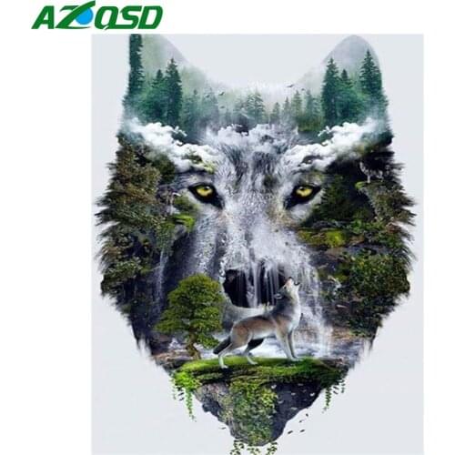 AZQSD Coloring By Numbers Wolf Forest Hand Painted Wall Art Oil Painting By Numbers Acrylic Frame Unique Gifts