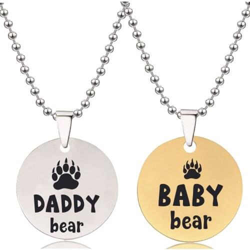 BLINGPAW Stainless Steel Pendant Neckalce Paw Print Daddy Baby Bear Keychain Bag Ornaments Tag Gold Silver Gold Silver Black