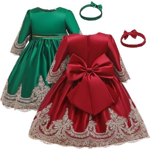 Childrens party Embroidered dress Big Bow girls Glossy Satin Frocks for weddings Birthday Party first communion dresses costume