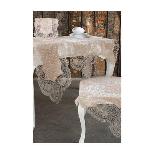 DowryWorld - Suman Cordone Lux Velvet Embroidered 5 Piece Living Room Set (Cappuccino)