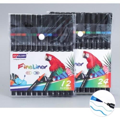 12/24 colors Dual side marker pen Bold brush highlighter Fine liner signature Calligraphy drawing Art lettering School gift F855