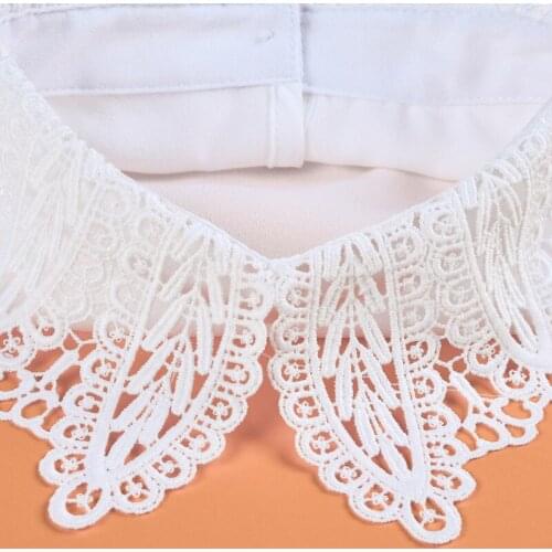 Elegant Women Hollow Out Floral Lace Fake Collar White Ladies Detachable Lapel Half Shirt Blouse Tops Female False Collars