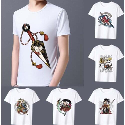 Summer Man T-Shirt Personality Cartoon Comics Samurai Print Series Male Short Sleeve Tops High Quality White Mens Tee Shirt