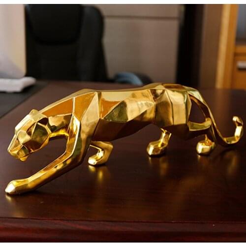Geometric Golden Leopard Statue Modern Abstract Resin Animal Panther Figurine Electroplating Luxury Decoration Ornaments Gift