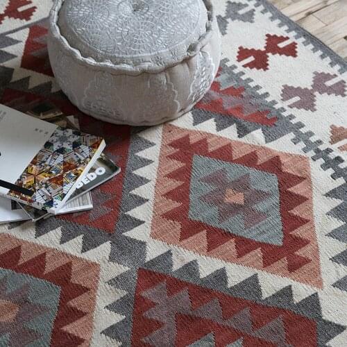 India Manual Wool Kilim Wind Geometry Carpet A Living Room Bedroom Tea Table Bedside Carpet Tapestrygc193kilyg40