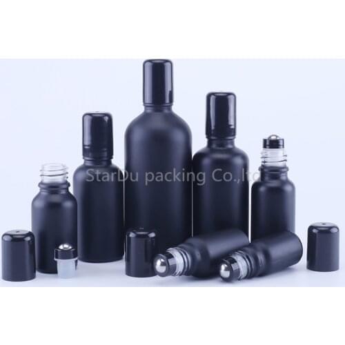 500pcs/lot 5ML 10ML 15ML 20ML 30ML 50ML 100ML Frosted Matte Black Essential Oil Roller Glass Bottle with Steel Ball