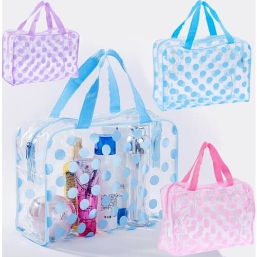 1Pc Fashion Dot Women Transparent PVC Cosmetic Bags Swimming Bags Waterproof Necesser Wash Toiletry Tote Bag Makeup Pouch Case