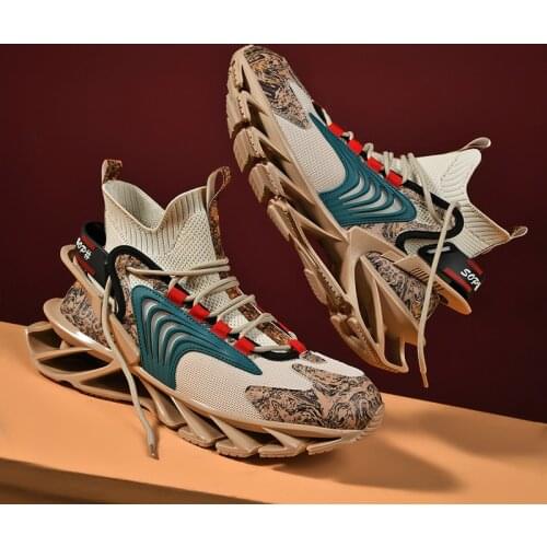 Mens running shoes high-quality cool sneakers high-top elastic personality fashion mesh breathable jogging shoes