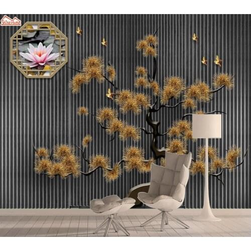 Mural 8d Photo Wallpaper 3d Wall Paper Papers Home Decor Wallpapers for Living Room Self Adhesive Black Gold Tree Murals Rolls