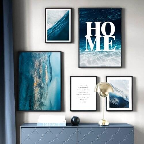 Blue Sea Water Wave Diving Cloud Quote HD Wall Art Canvas Painting Nordic Posters And Prints Wall Pictures For Living Room Decor