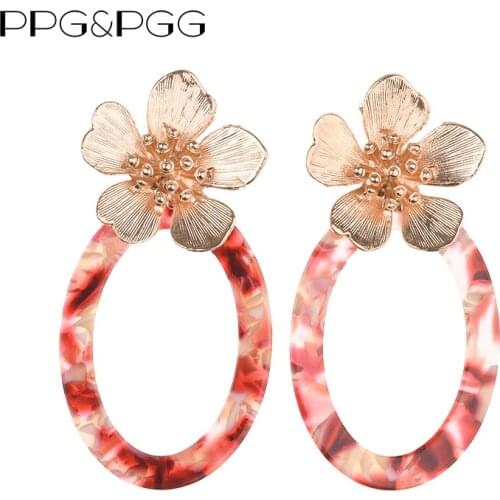 PPG&PGG 2018 New Color Flower Drop Dangle Earrings For Women Wedding Party Statement Earrings Bamboo Resin Jewelry Hot Sale
