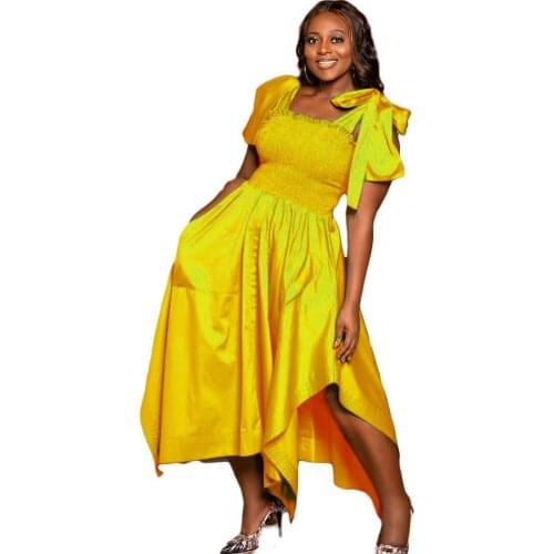 2021 New African Dresses for Women African Blue Yellow Africa Irregular Dress Clothes Dashiki Ankara Dresses Ladies