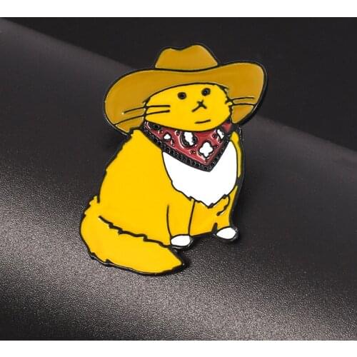 NEW Cowboy Cats Enamel Pin Custom Funny Animal Hat Brooches Shirt Lapel Bag Cute Badge Cartoon Kitten Jewelry Gift for Friends