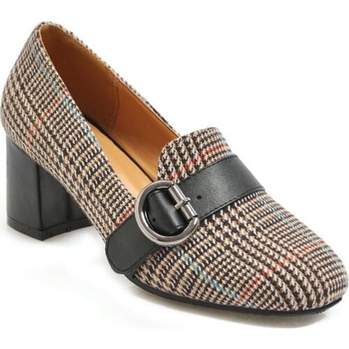 19 years of age season new square thick with high with small grid size size 32-48 shallow single shoes