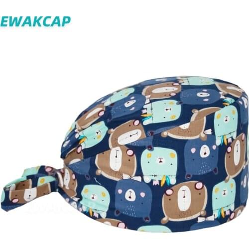 New Scrub Cap Surgicals Caps Nursing Hat Dentist Dental Surgeon Cartoon Printed Working Hats 100% Cotton Women Men