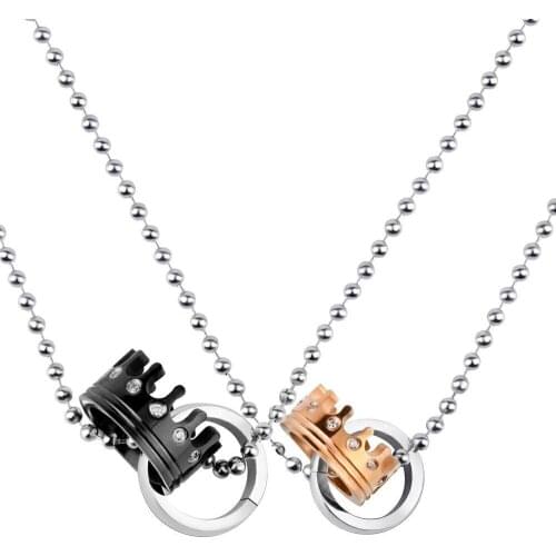 Crown Couple Necklaces Stainless Steel Round Pendant Necklaces For Women Men Valentines Day Gift Jewelry