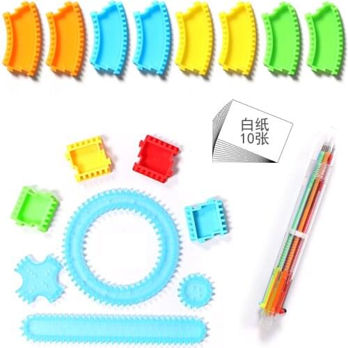 Plastic tracking Spirograph Design Set for children art designer painting drawing kit toy,family creative funny magic flower toy