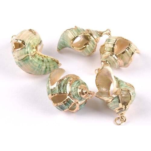 25-33mm green Shell Charm Pendants Conch Natural Effect of hollow out Rose Gold for jewelry making DIY 5pcs TRS0262X