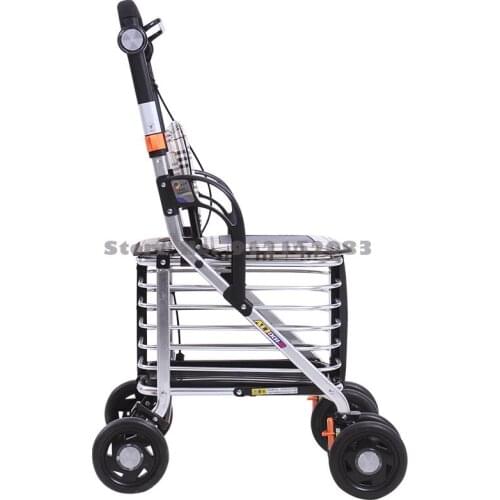 The Elderly Can Take A Trolley To Buy Food For The Elderly. Four-wheel Walker Aluminum Alloy Seat Folding Shopping Cart For The