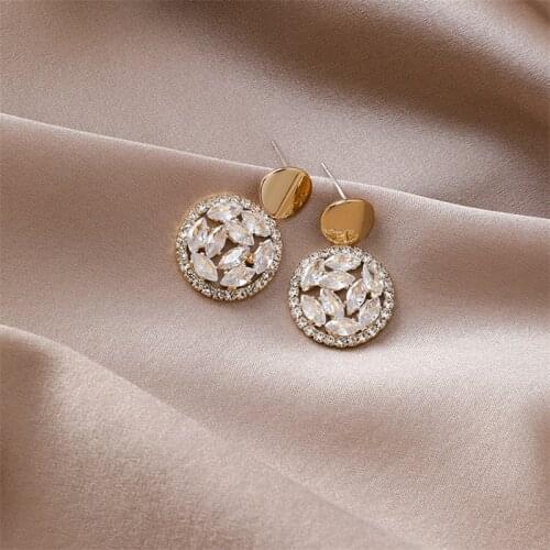 RUANMEDiamond Statement Earrings Women Geometric Large Circular Earrings Crystal Luxury Wedding Gift